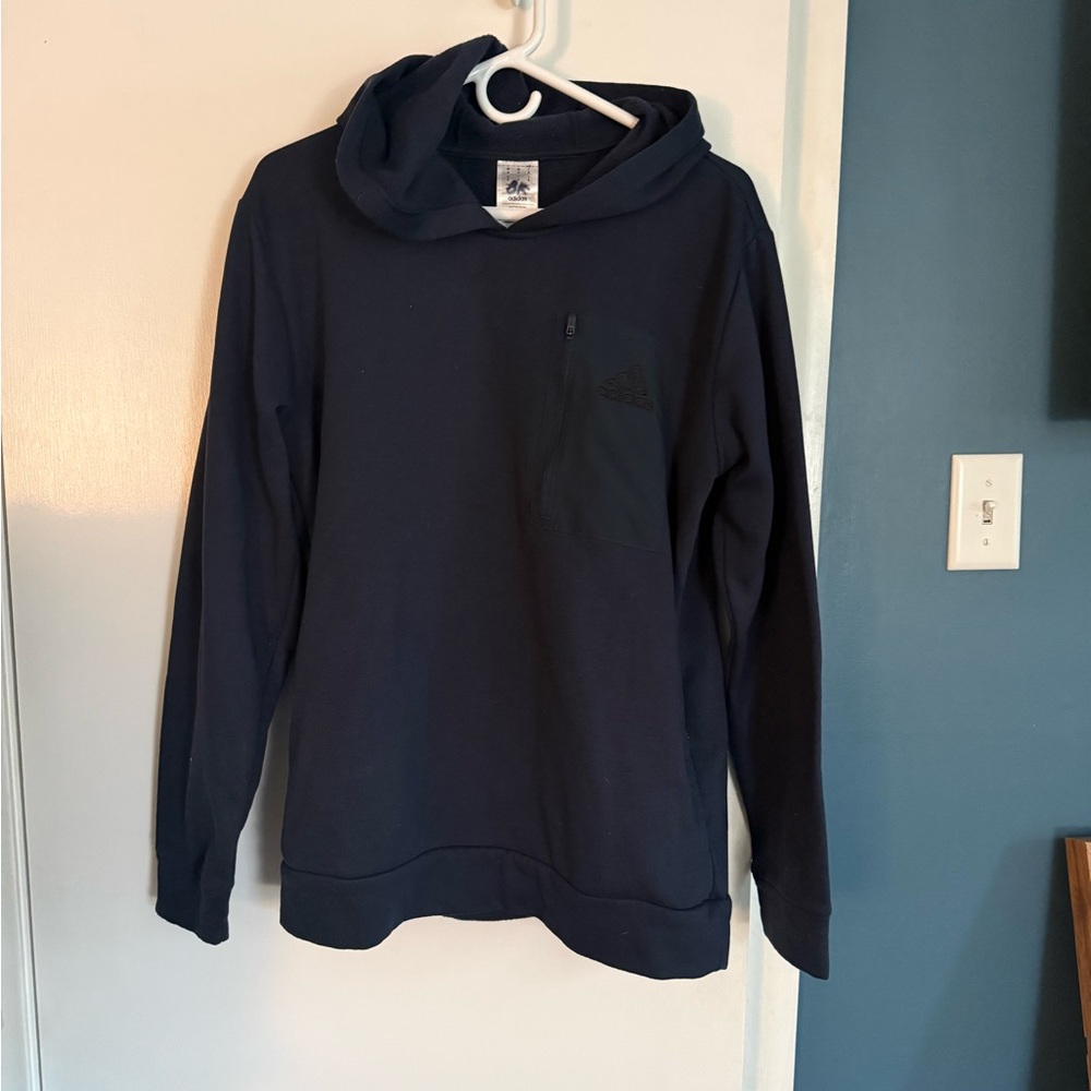 adidas Navy Hooded Chest-Pocket Sweatshirt